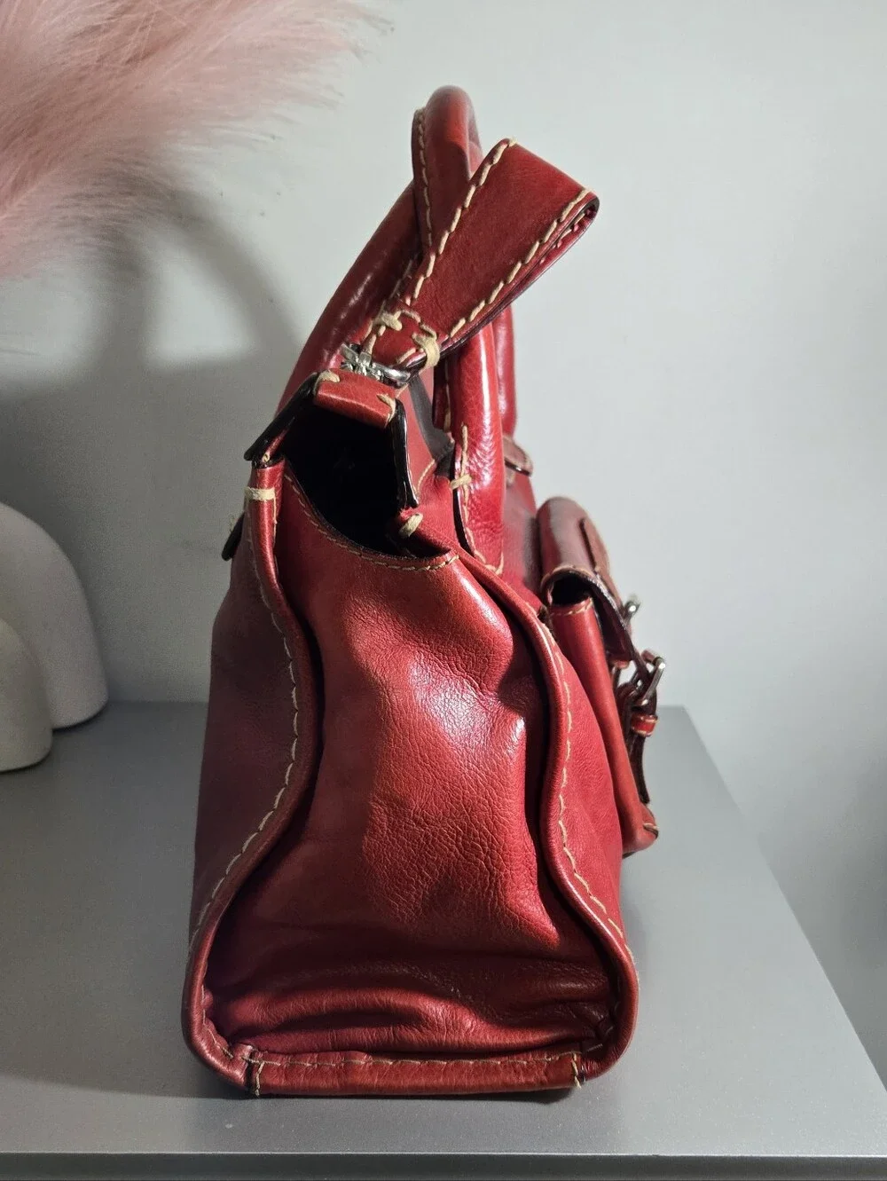Vintage 2000s Chloé Red Leather Edith Satchel Handbag Y2K Made in Italy
